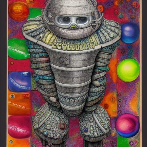 Condom Golem Illustration in Mixed Media Style