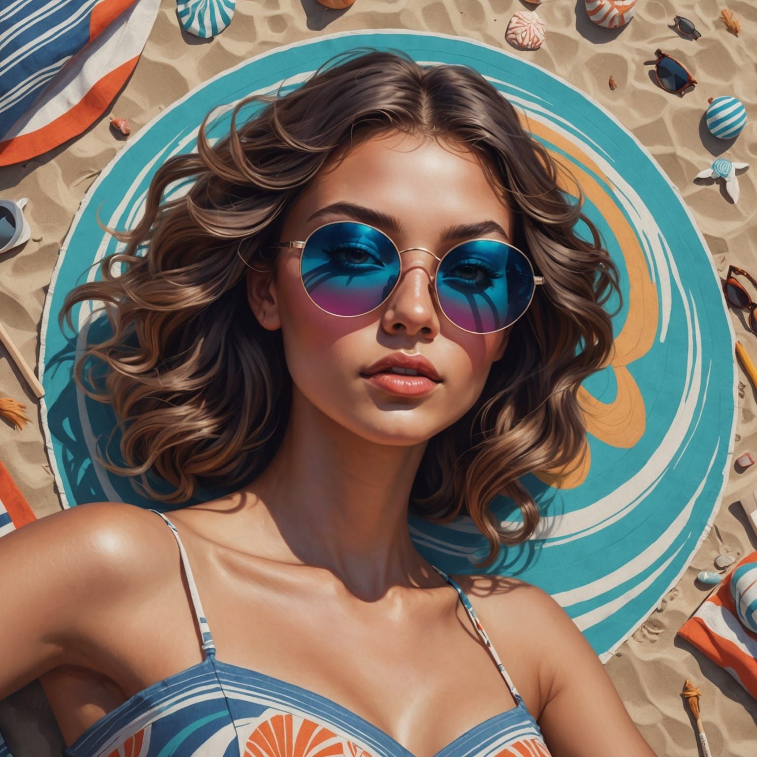 Girl with Swirling Sunglasses, Hyperdetailed Portrait