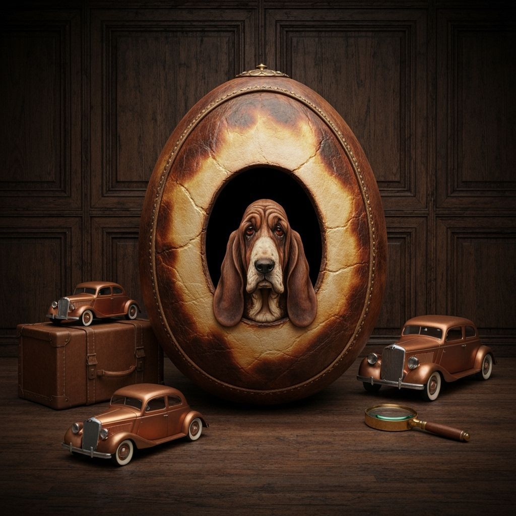 Basset Hound in a Faberge Egg with 1930s Cars