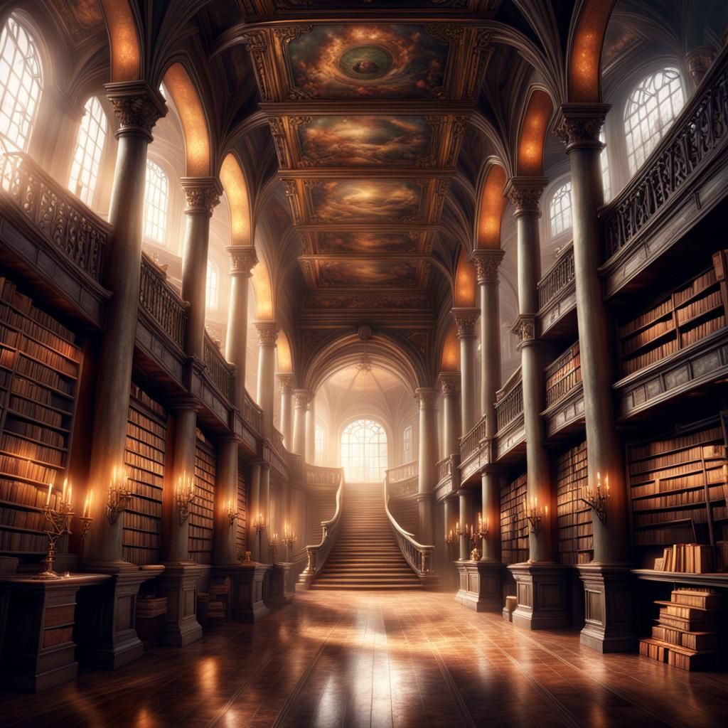 Enchanted Haunted Library in Fantasy Digital Painting