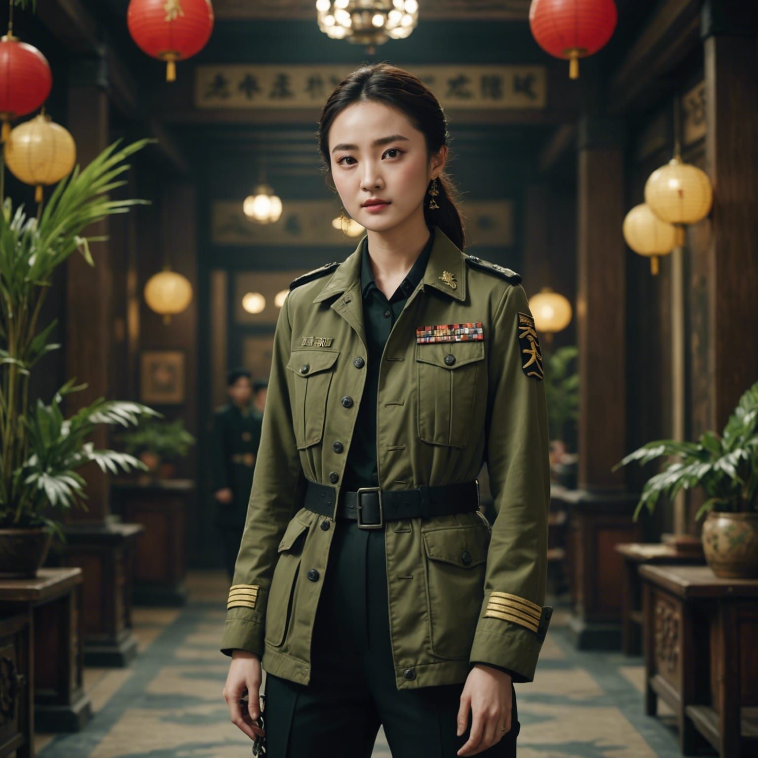 Zhao Liying in Military Uniform: Cinematic Film Still