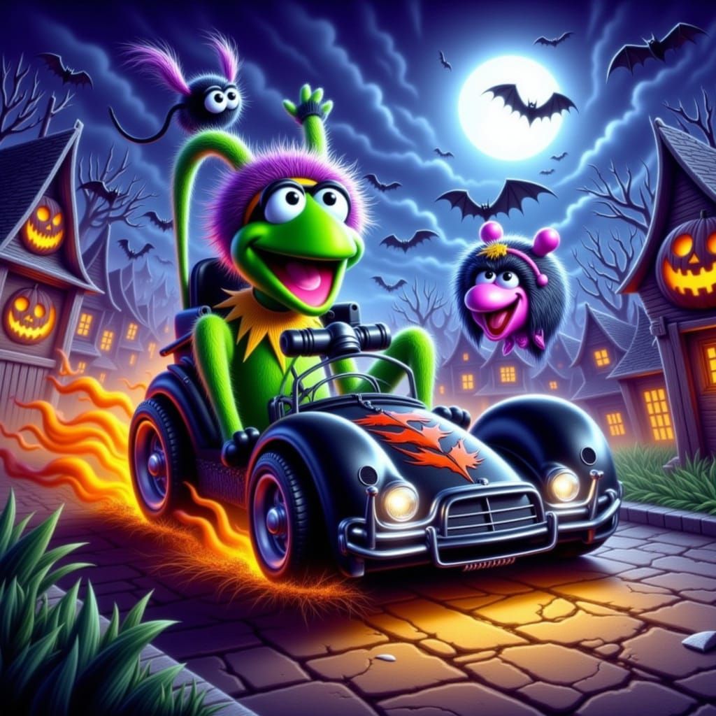 Kermit and Friends Race Hotwheels on Halloween Night