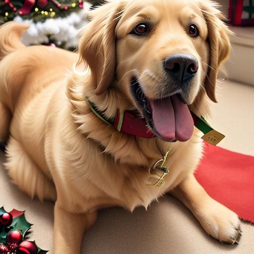 Festive Golden Retriever Celebrates Christmas