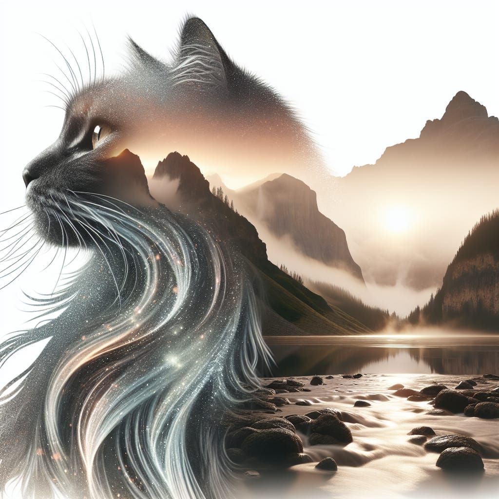Cat Merges into Crystal Mountain in Double Exposure