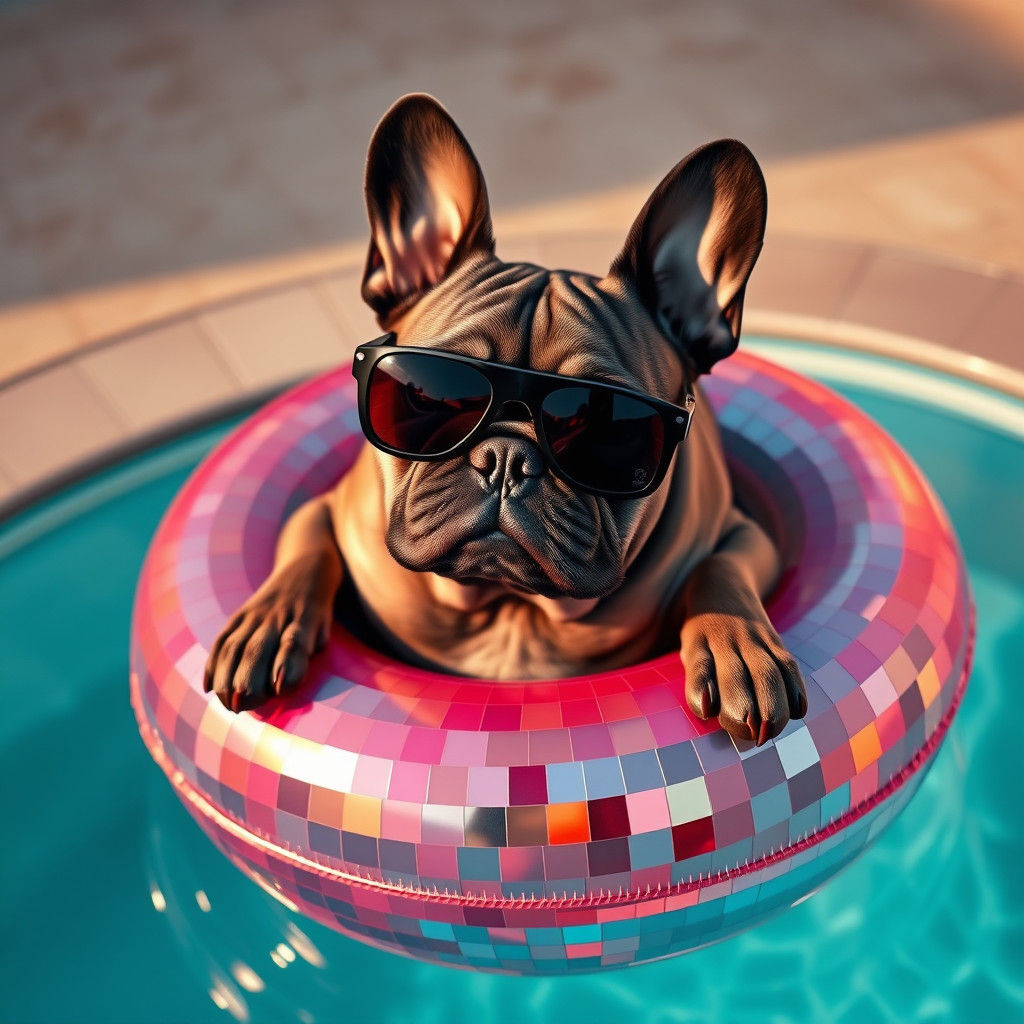 French Bulldog Lounging in Retro-Futuristic Style