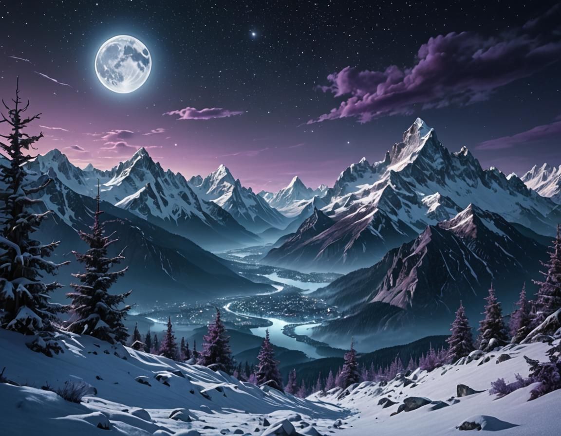 Majestic Celestial Wonder Under Snowy Peaks in Unreal Engine...