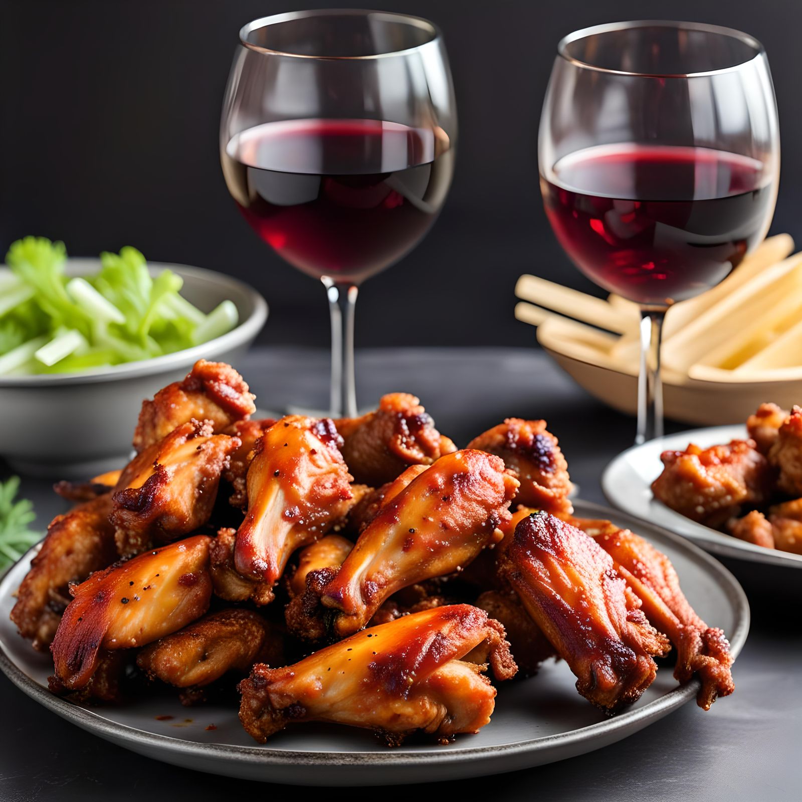 Spicy Chicken Wings with Wine Still Life