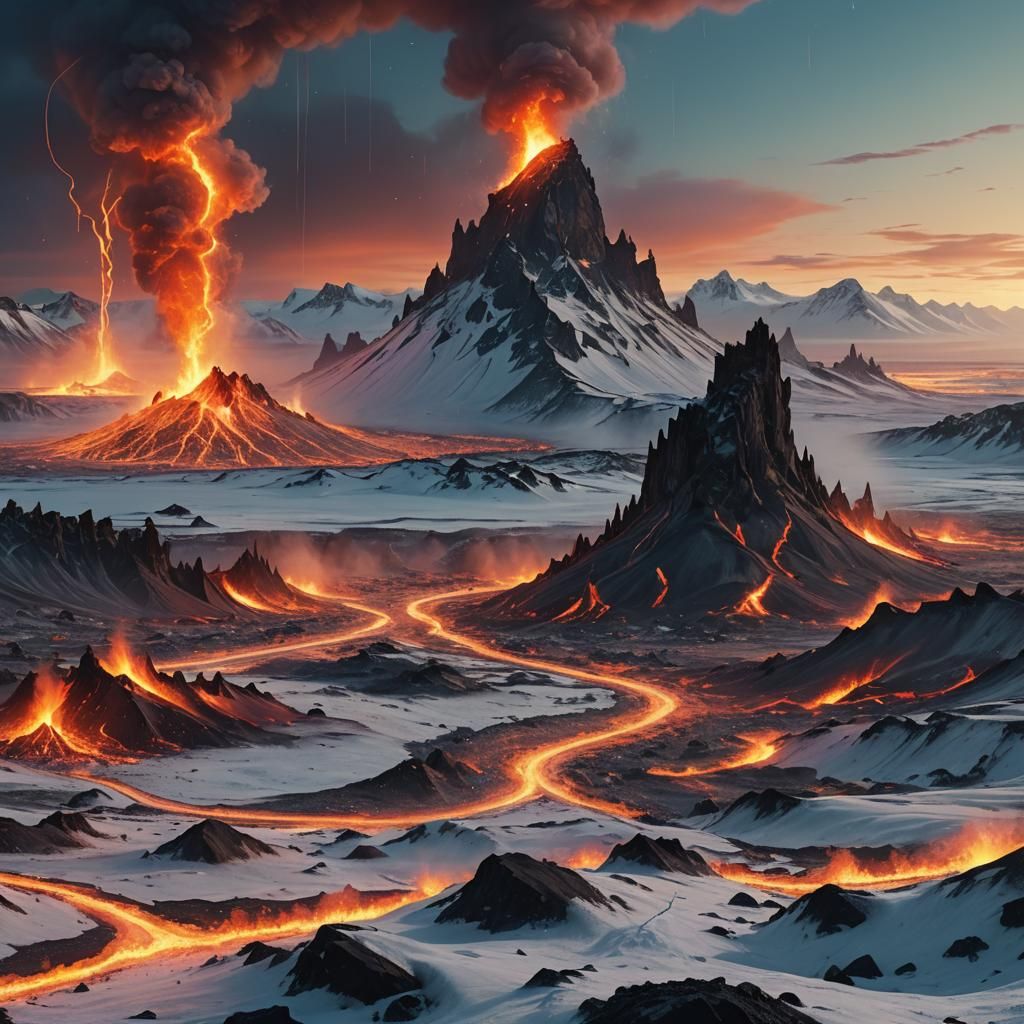 Enchanted Iceland Landscape: Fire and Ice Digital Art