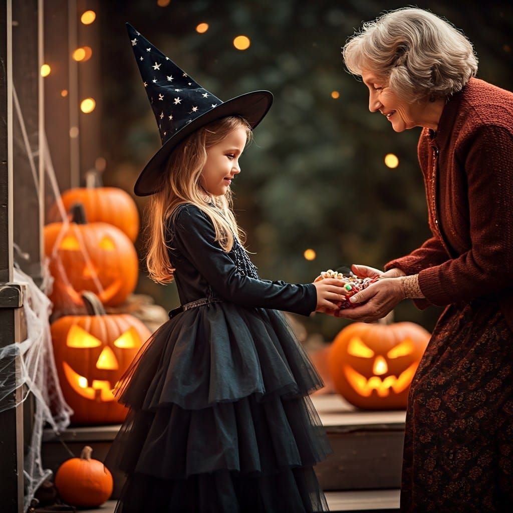 Halloween Magic: A Girl's Enchanting Trick-or-Treat