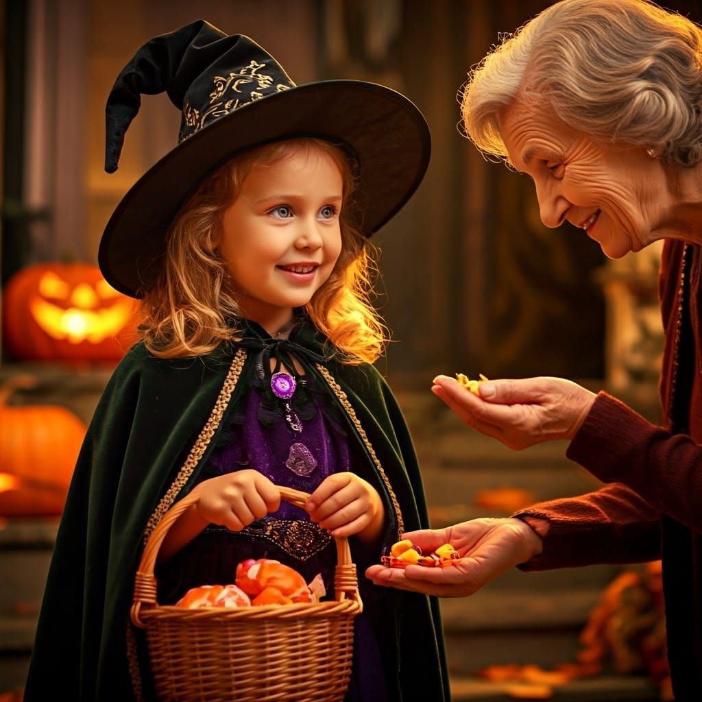 Little Witch's Halloween Treat in Storybook Style