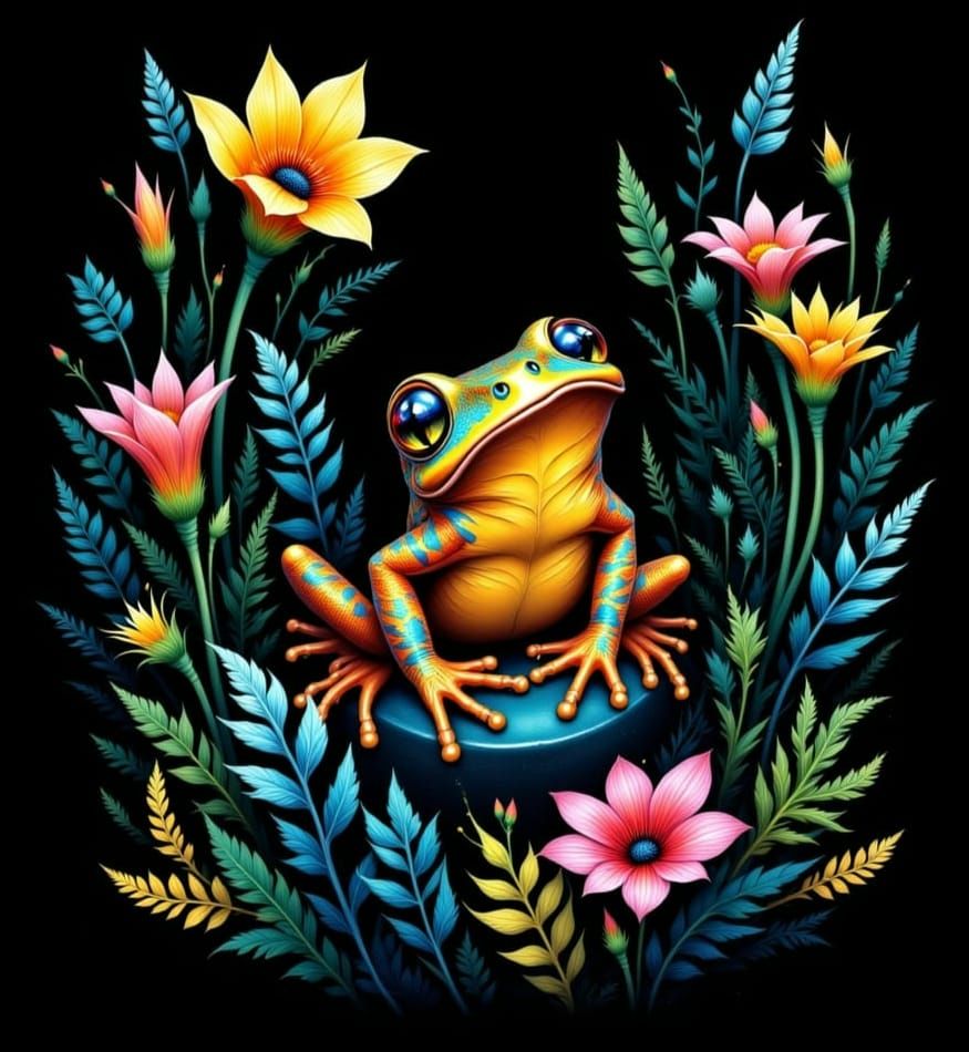 Iridescent Frog in Jungle Illustration