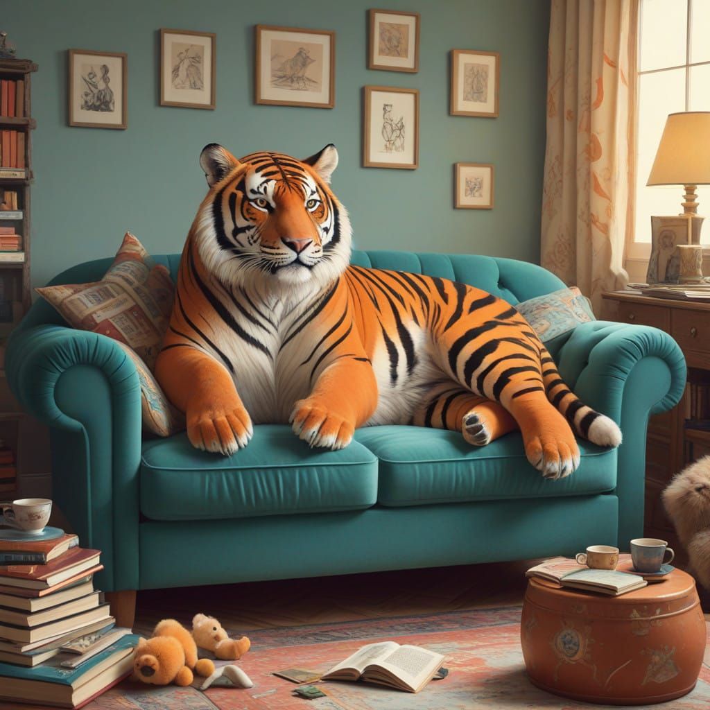 Whimsical Friends Relax on a Cozy Sofa