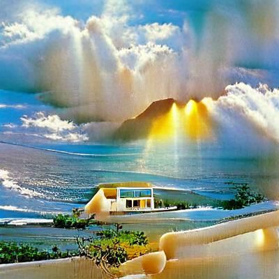 1970s hawaii dreamcore white beach house