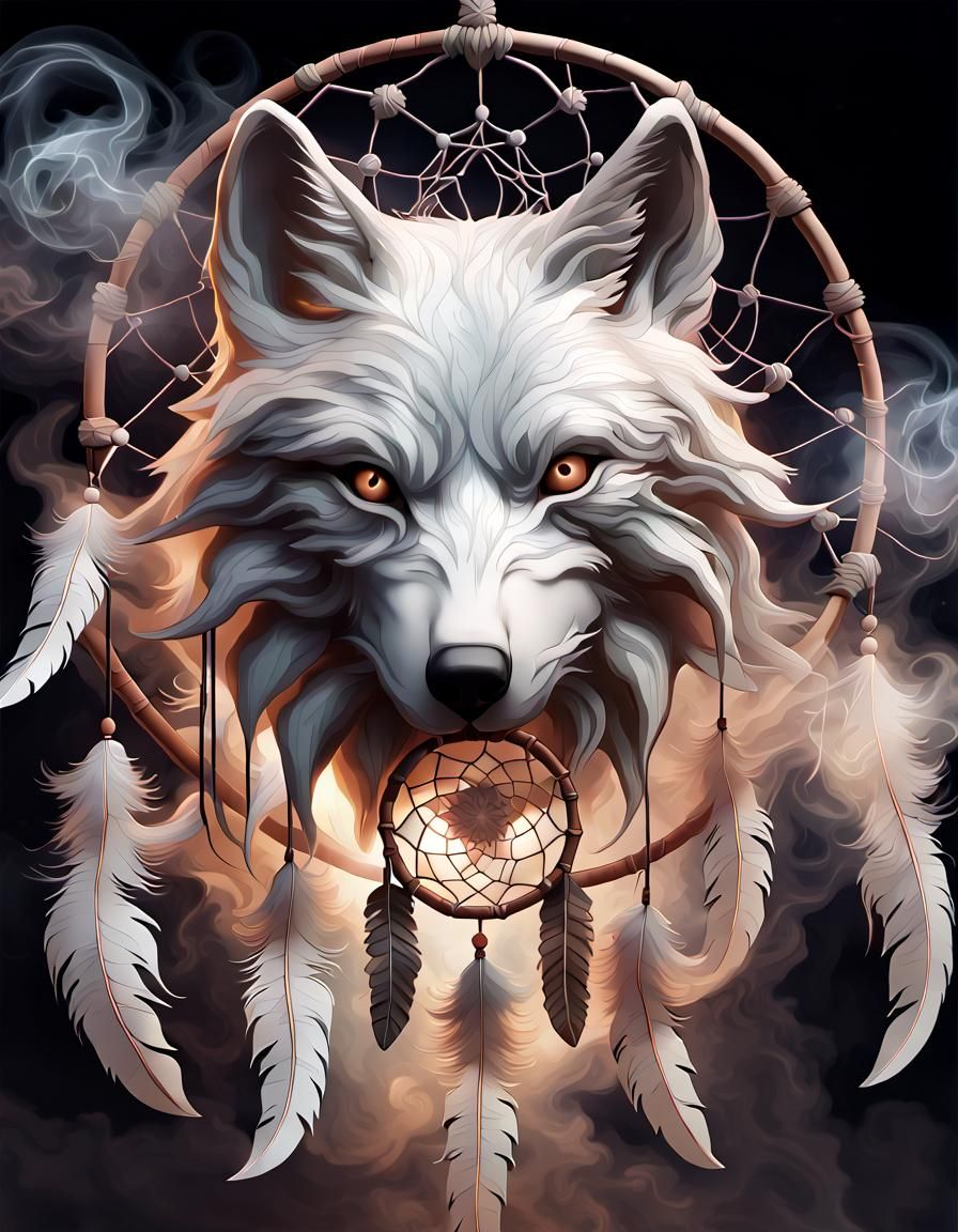Ethereal Smoke Fractal Wolf Dreamcatcher in 3D Render