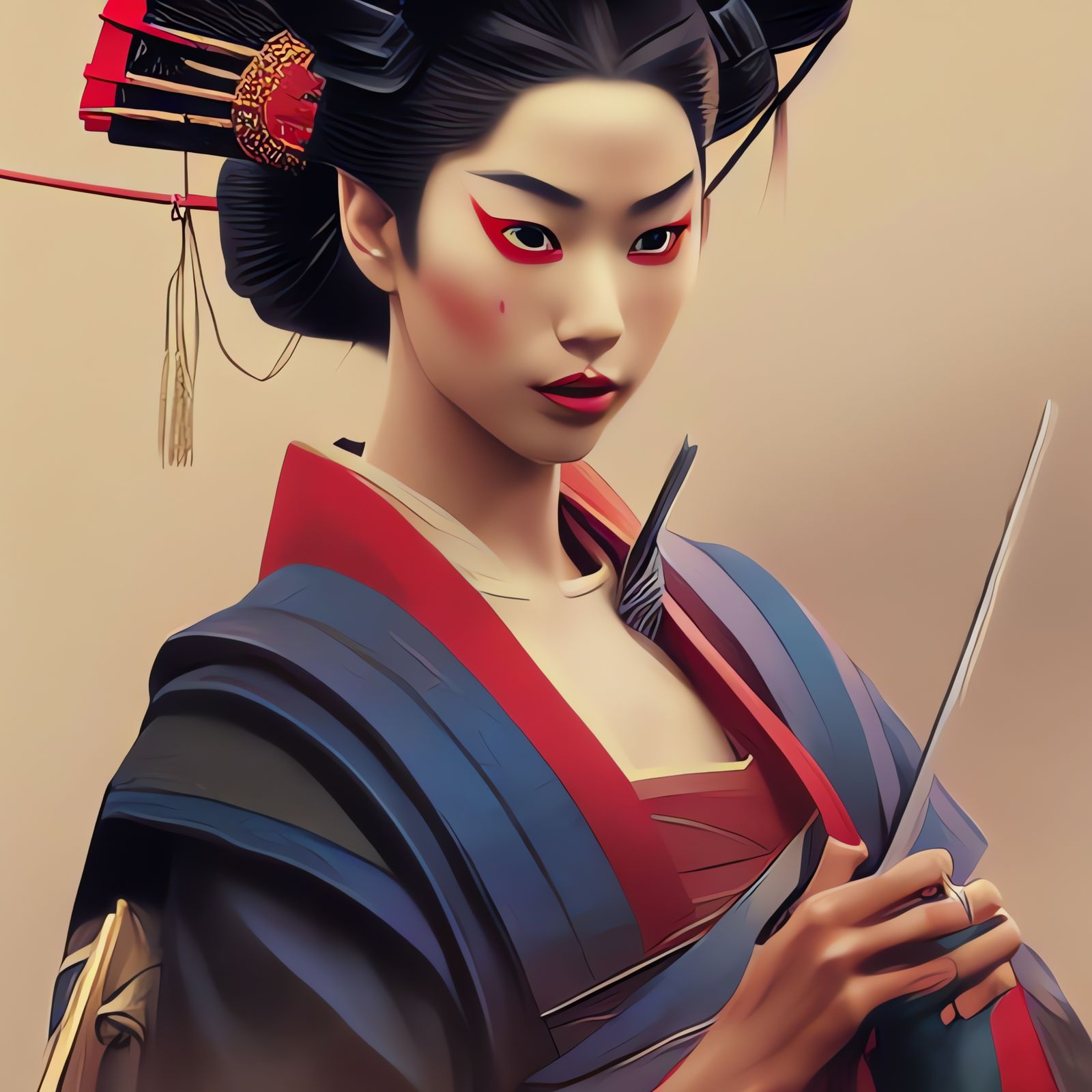Samurai Geisha Beauty in Triadic Colors