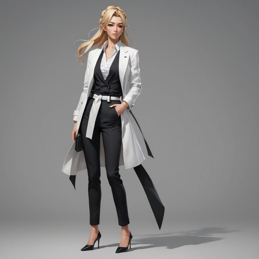 Anime Style Woman in Black and White Outfit