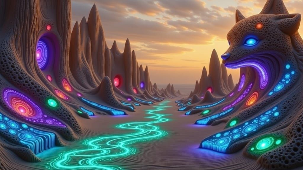 Dreamlike Fox Sandcastle in Moonlit Desert Landscape