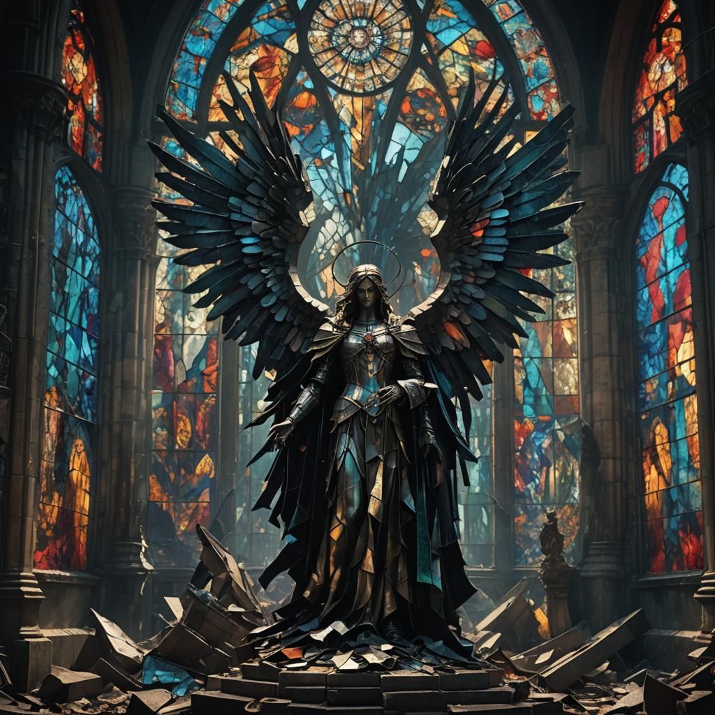 Gothic Angel in Ruined Mystical City