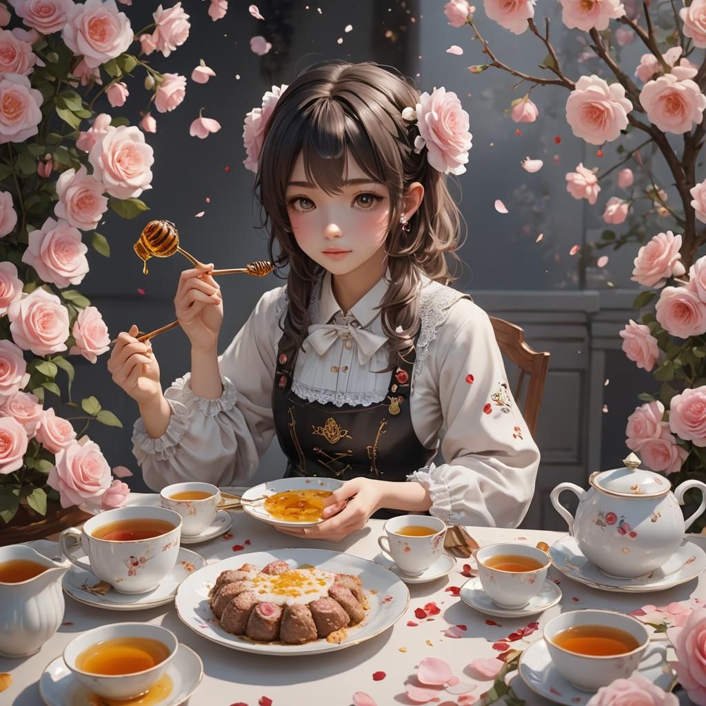 Lamb Melody: Anime Art with Tea and Rose