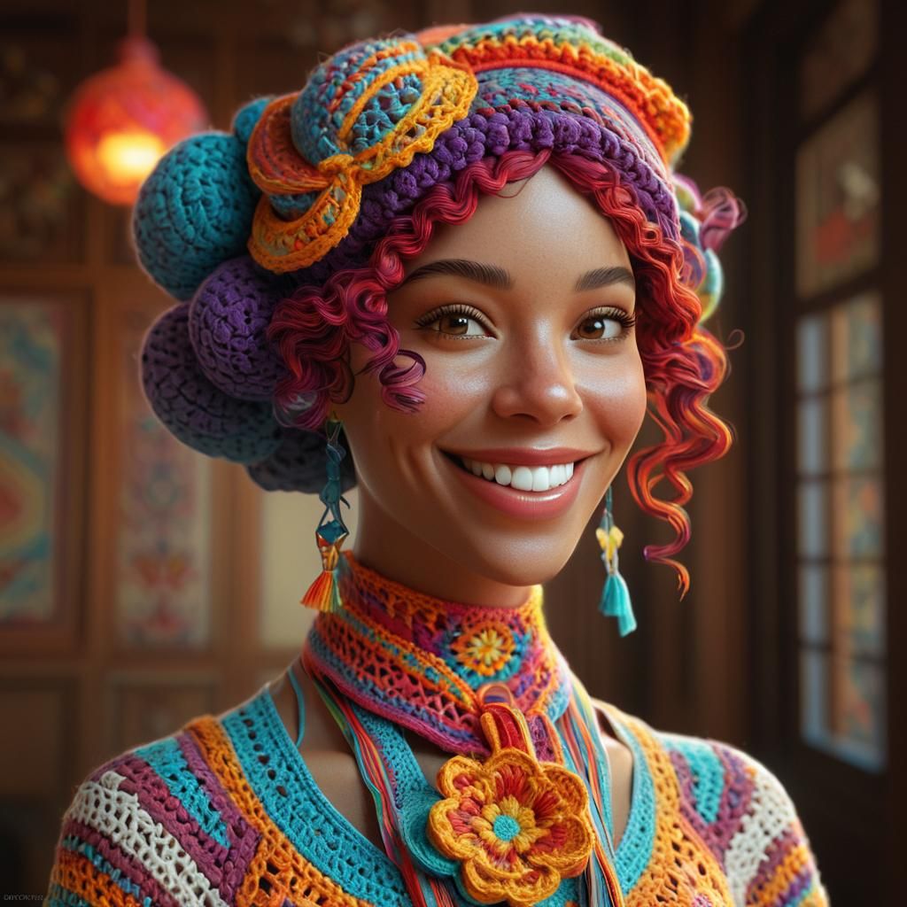 Charming Crochet Character Portrait in Volumetric Lighting