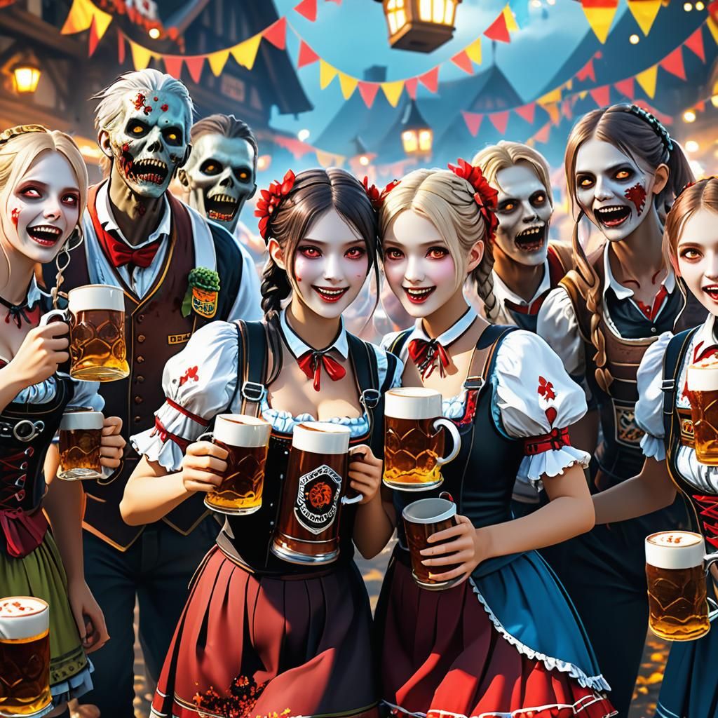 Oktoberfest Zombie Party in Dark Fantasy Style
