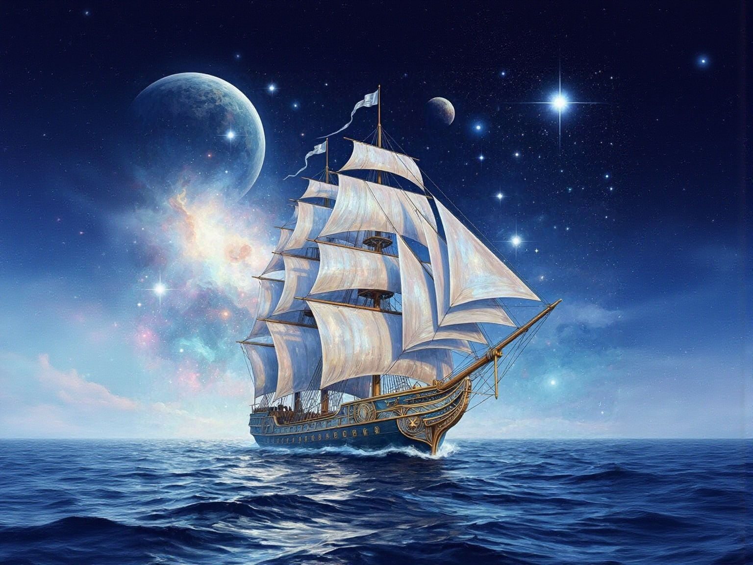 Art Deco Spaceship on Starlight Sea