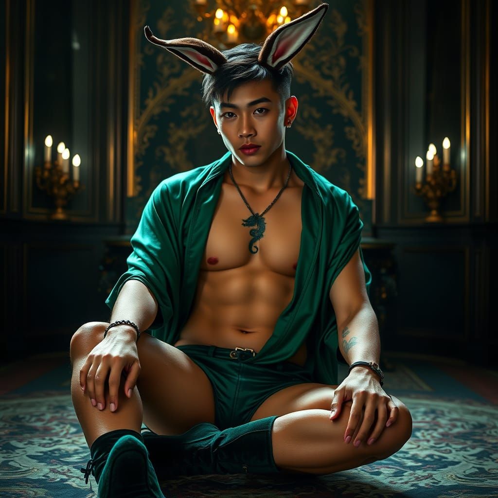 Seductive Playgirl in Emerald Green Silk and Velvet