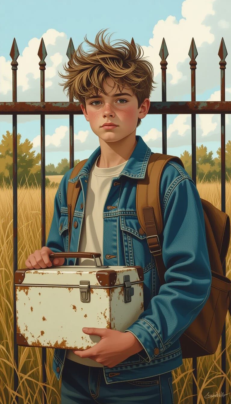 Boy with Lunchbox in Matte Painting Style