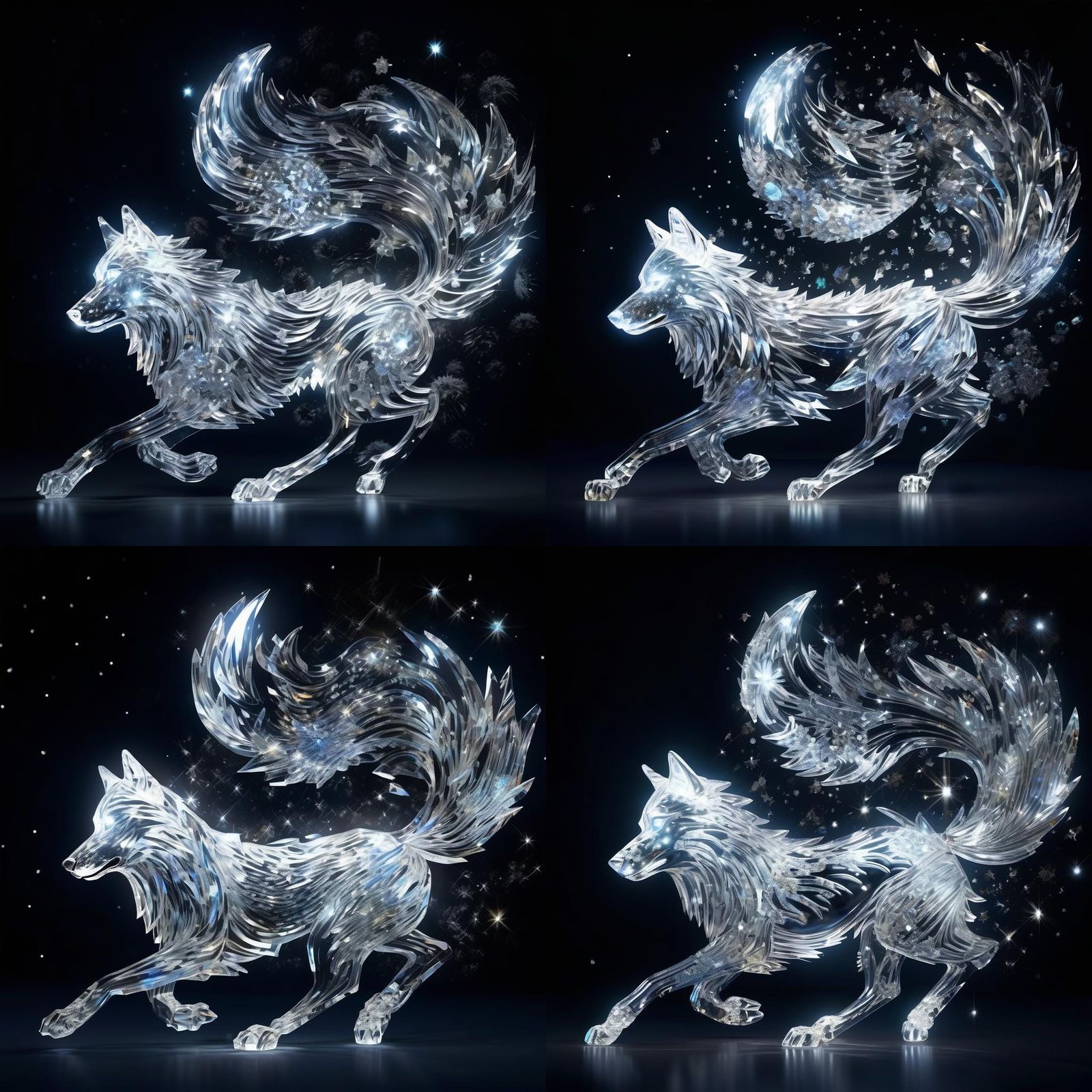 Crystal Wolf Sculpture in Dark Fantasy Style