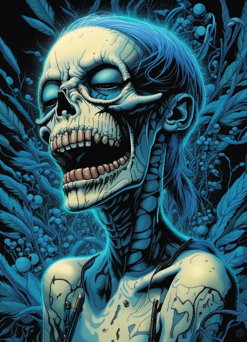 Blue Luminescent Alien Concept Art in Hyper-Realism