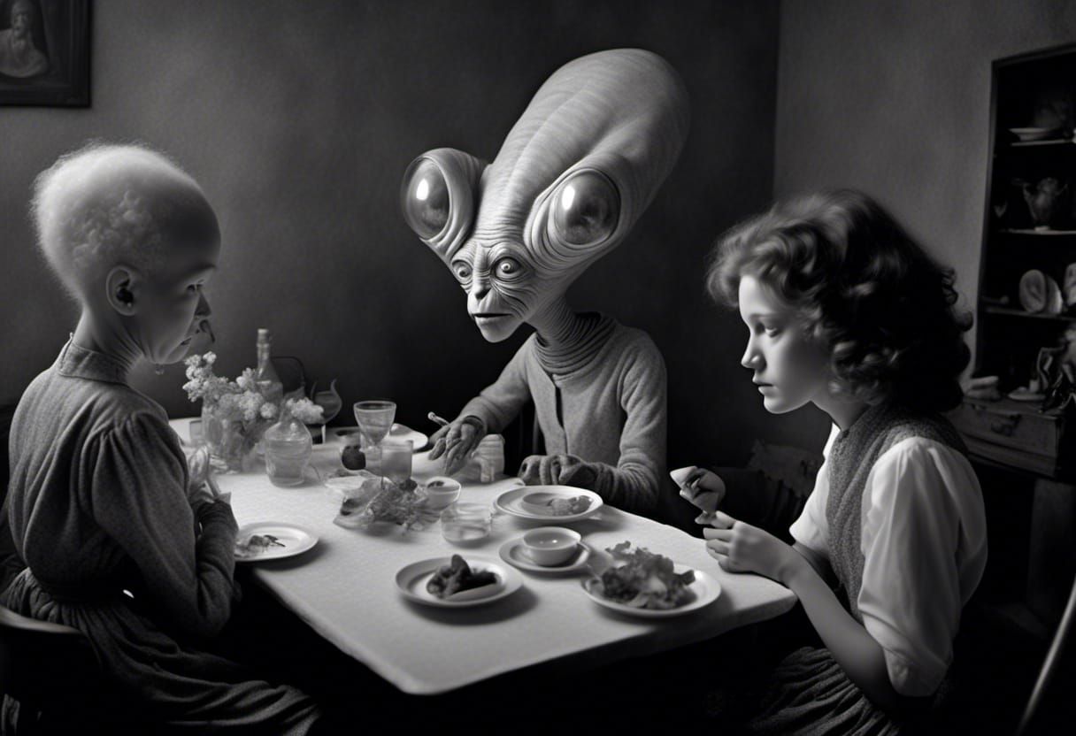 Hyperrealistic Alien Couple Portrait in Magical Realism