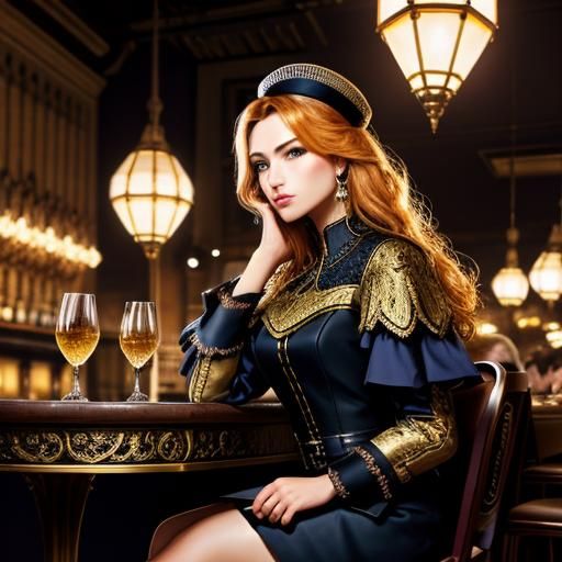 Elegant Woman in Dimly Lit Parisian Brasserie