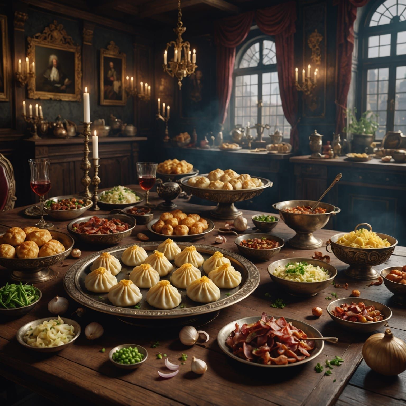 Dumplings Garnished Lavishly: Detailed Matte Painting