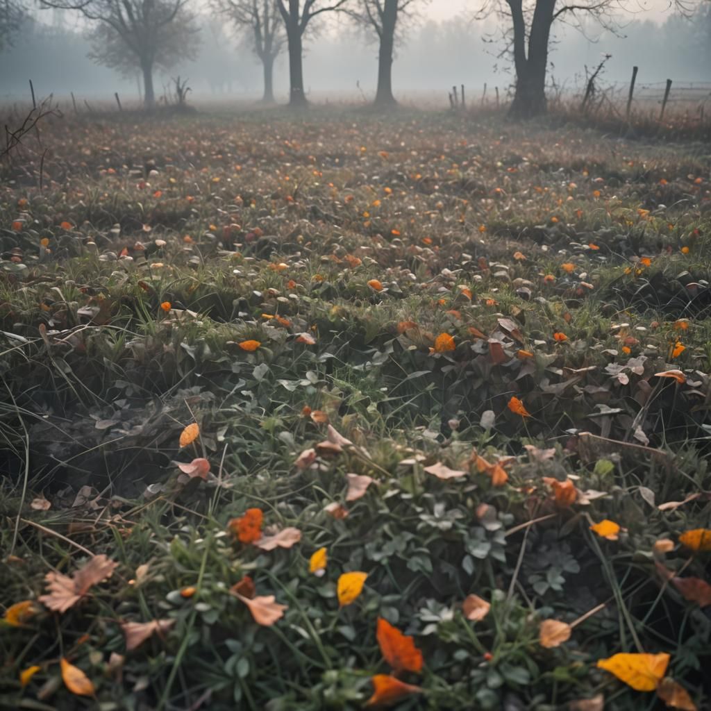 Autumnal Shadows Creep Across Misty Fields