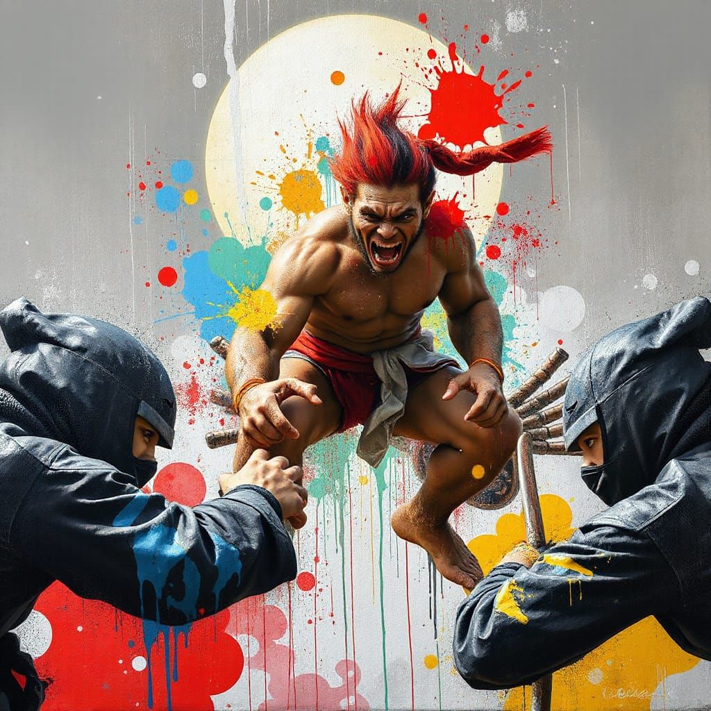 Shaolin Monk vs Ninjas in Graffiti Street Art