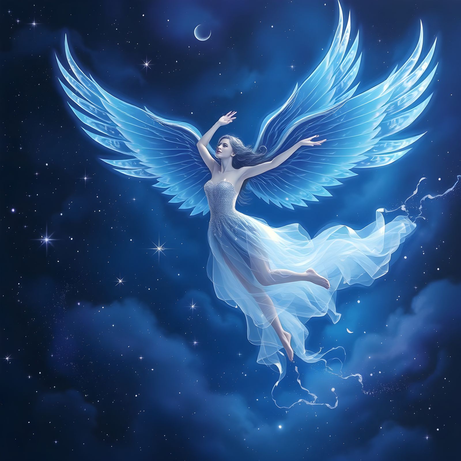 Ethereal Star Dancer in a Nebula of Blues