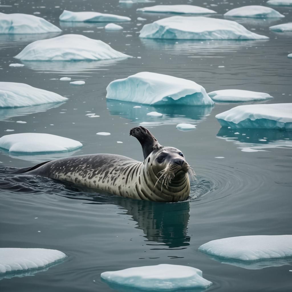 Seal Swimming in Icy Waters: Digital Wildlife Art