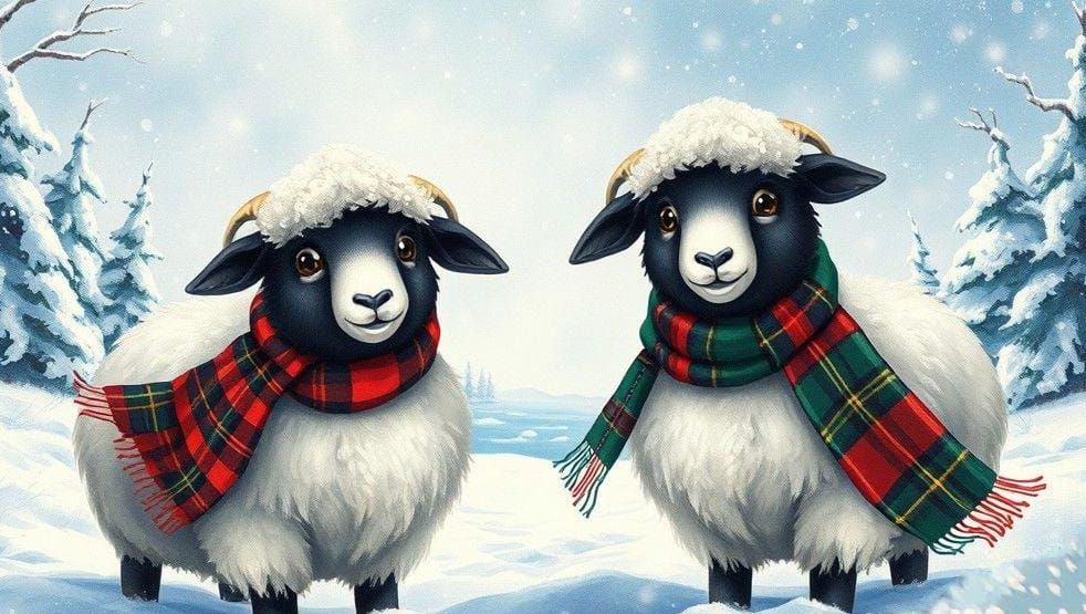 Whimsical Sheep Enjoying Winter Wonderland