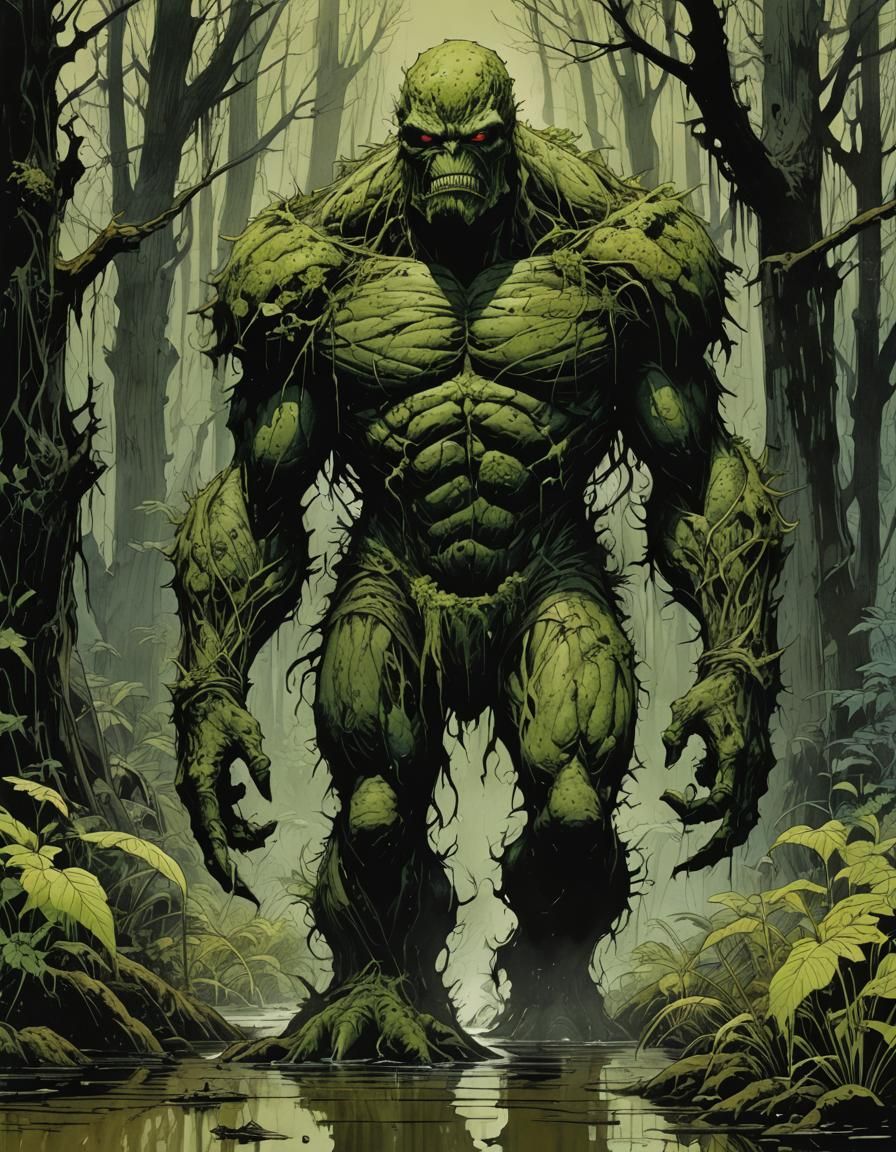 Swamp Thing Illustration in Ink and Gouache