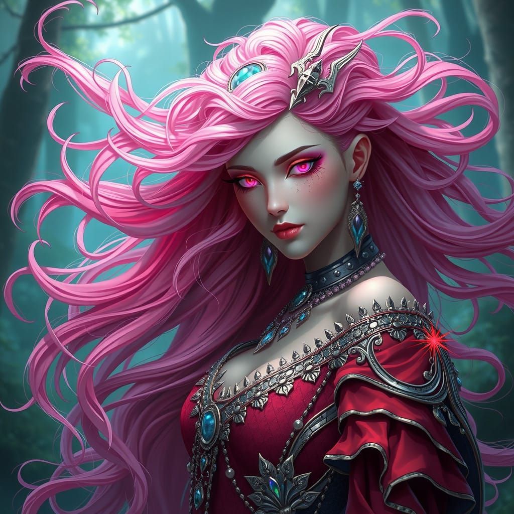 Beautifull queen of pink hair and pink eyes anime style as a...