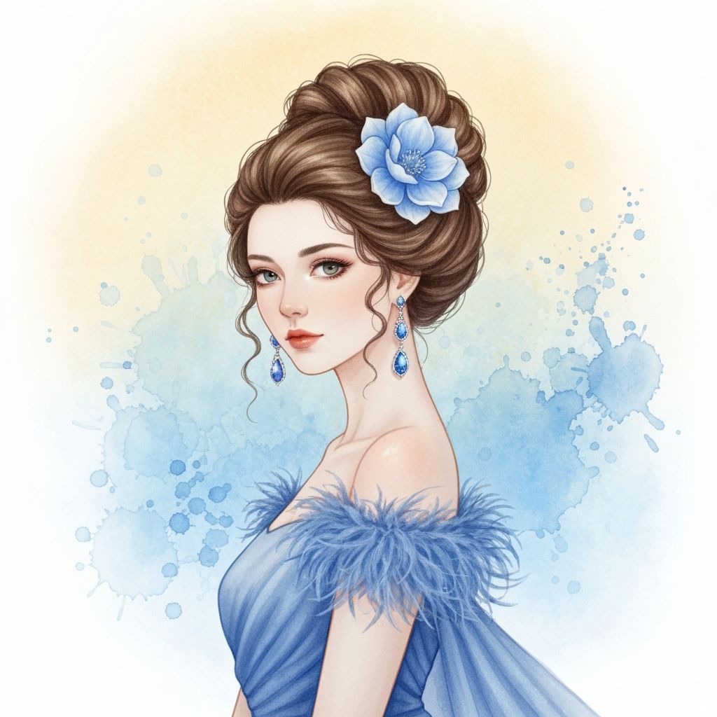 Elegant Woman with Blue Flower, Fantasy Art