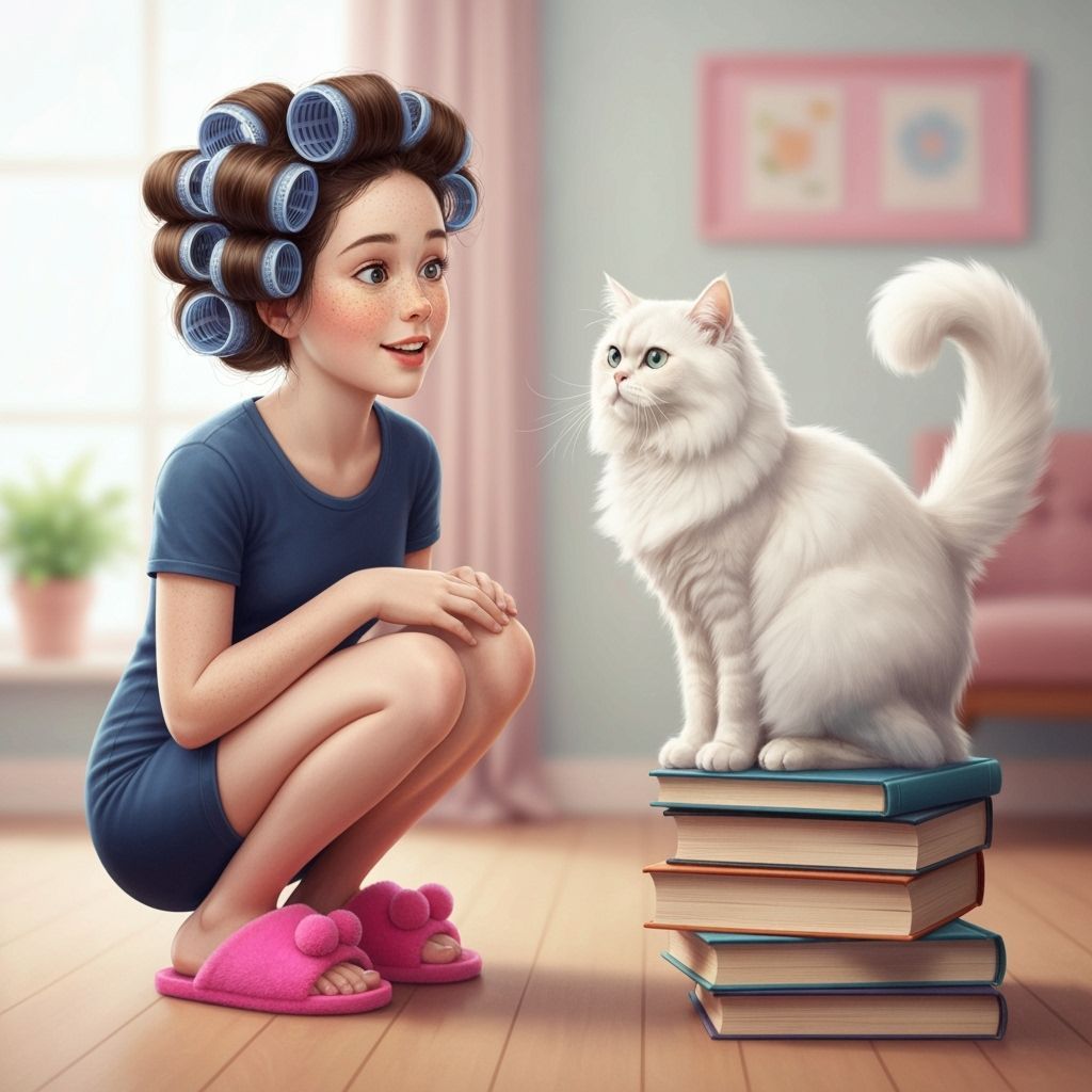 Woman and Cat in Pastel Colors