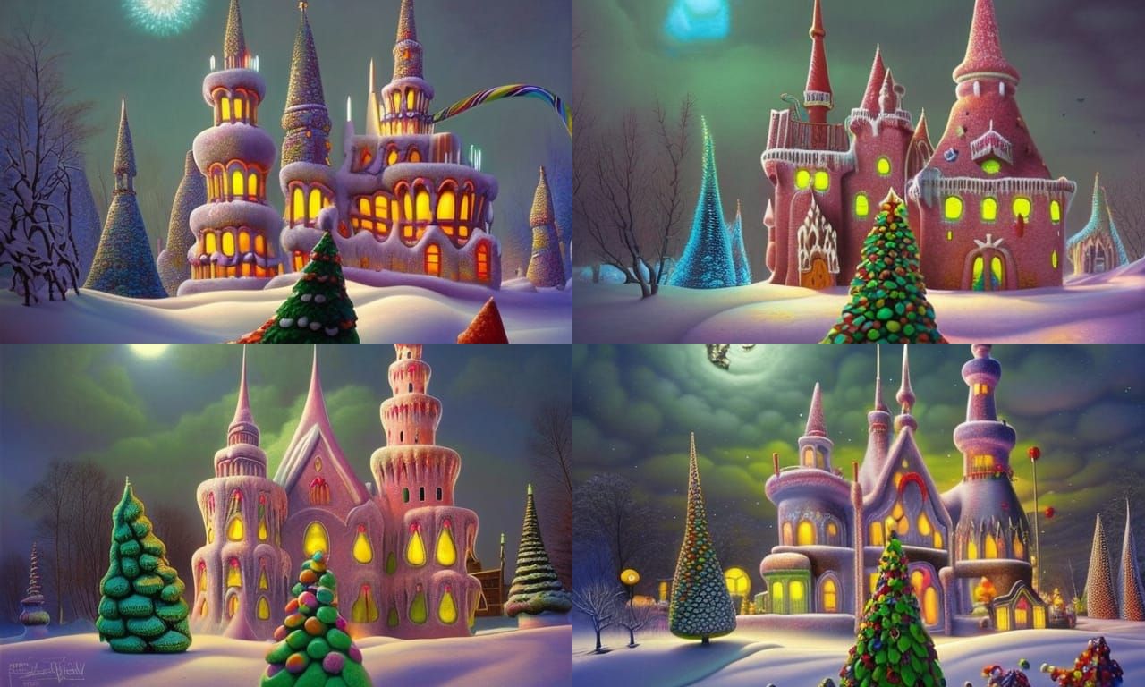 Whimsical Gingerbread Castle in Winter Scene