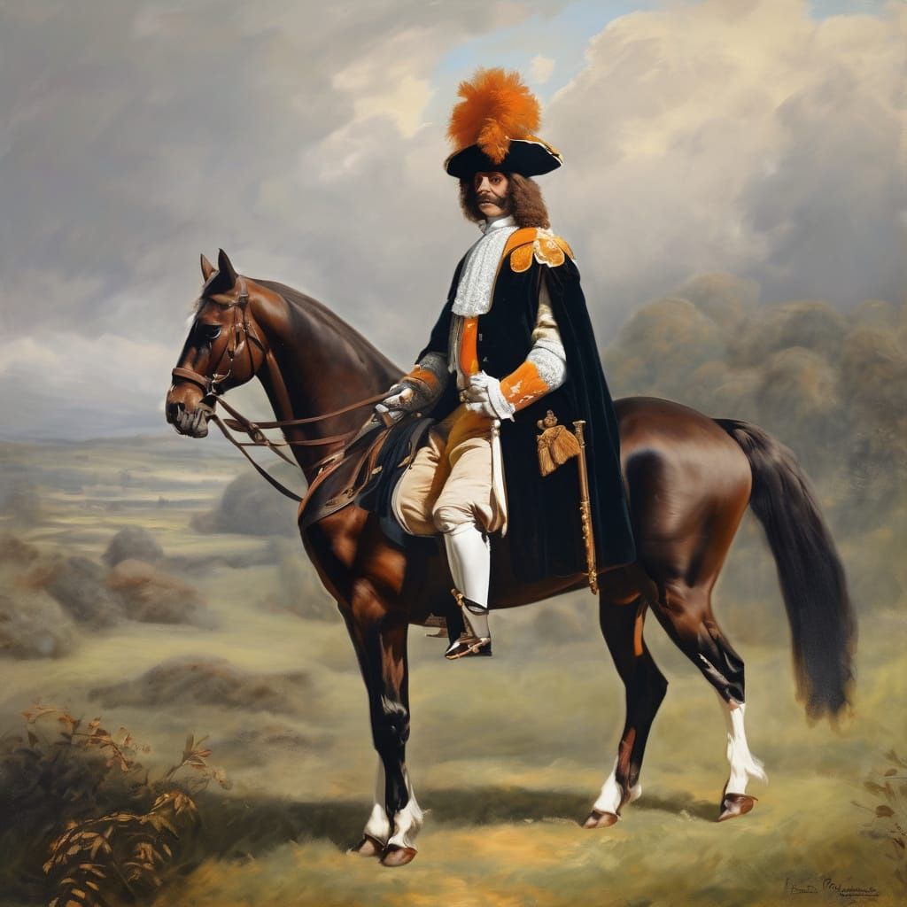 English cavalier in full regalia