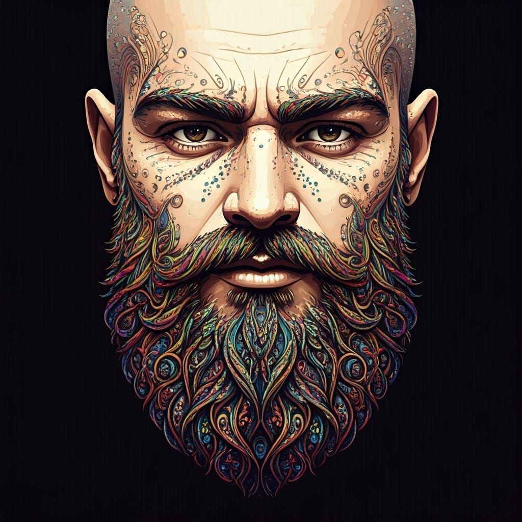 Vibrant Fractal Beard in Cyberpunk Aesthetic