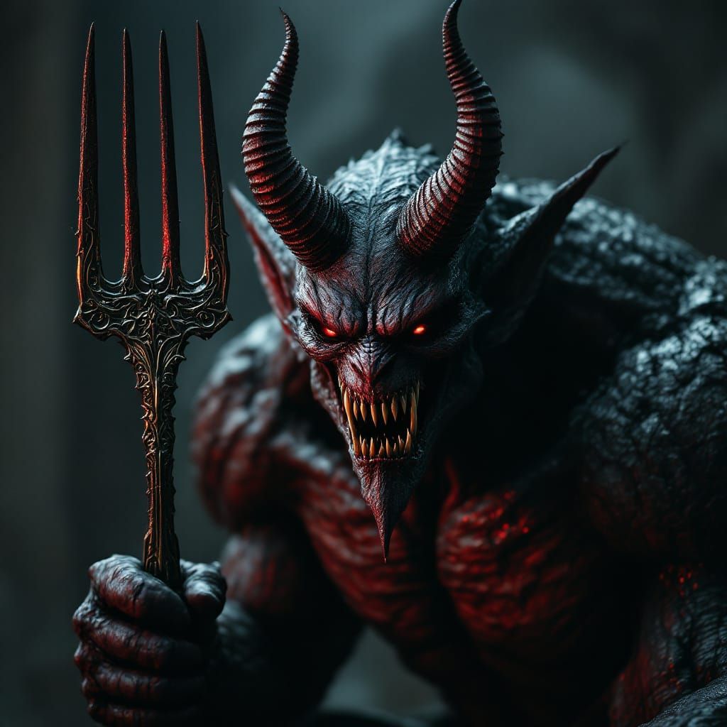 Fearsome Demon Wielding Intricate Fork