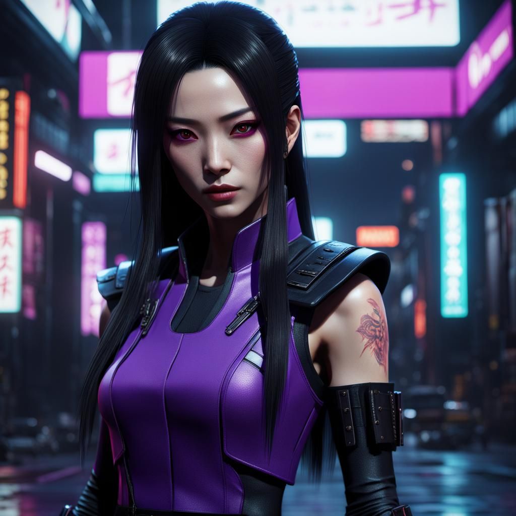 Cyberpunk Ninja Izanami with Glowing Eyes