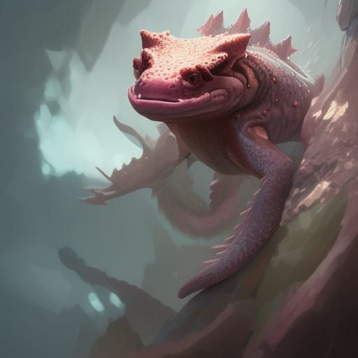 Dragon Axolotl Portrait in Hyperdetailed Volumetric Lighting