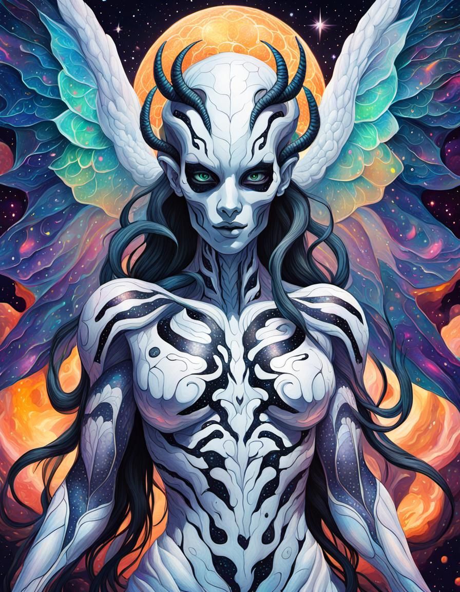 Venom Goddess with Astral Wings in Mixed Media