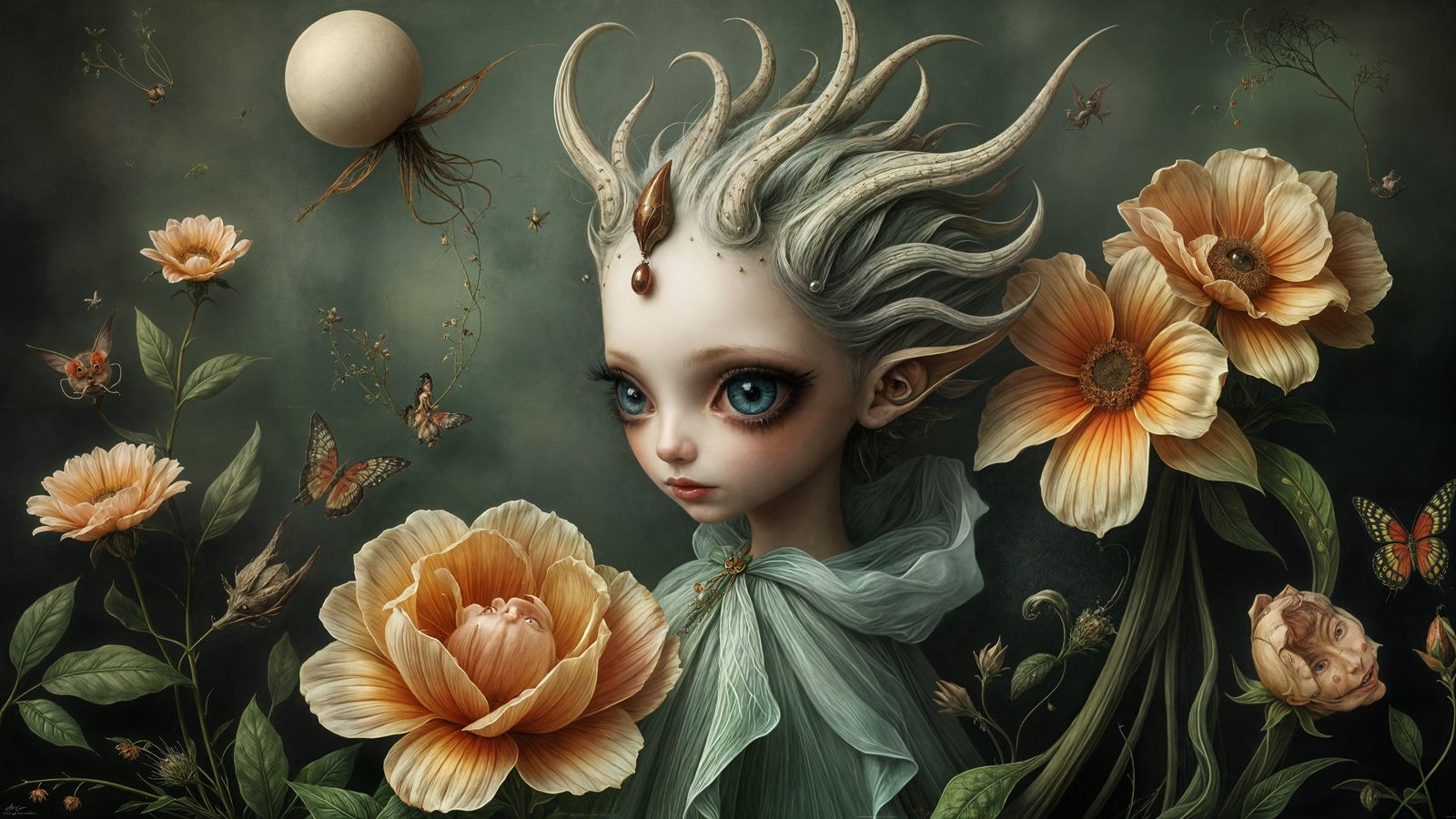 Nymph in Fantastical Flora: Surreal Digital Illustration